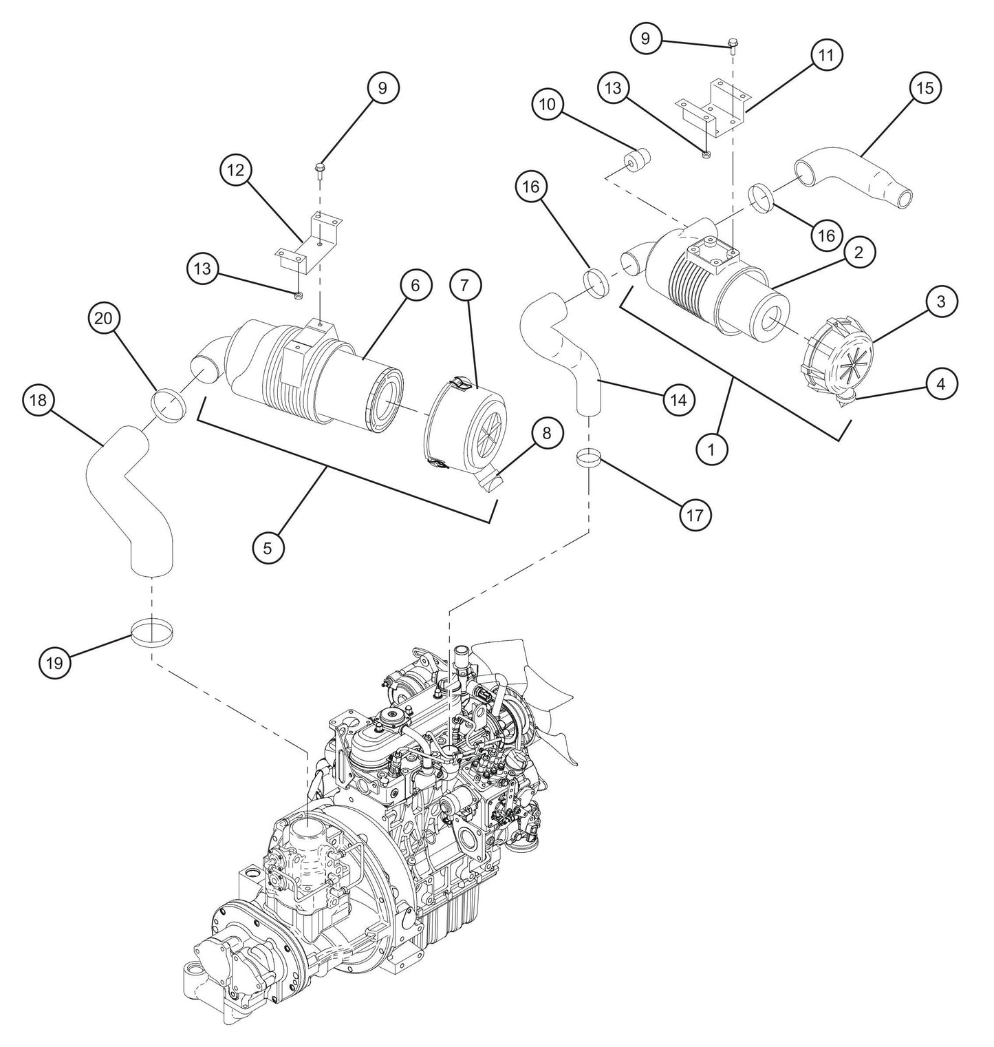 Engine Air Intake Group Assembly Parts for MAXI-AIR 100 T4F (28-000001 and UP) by Allmand