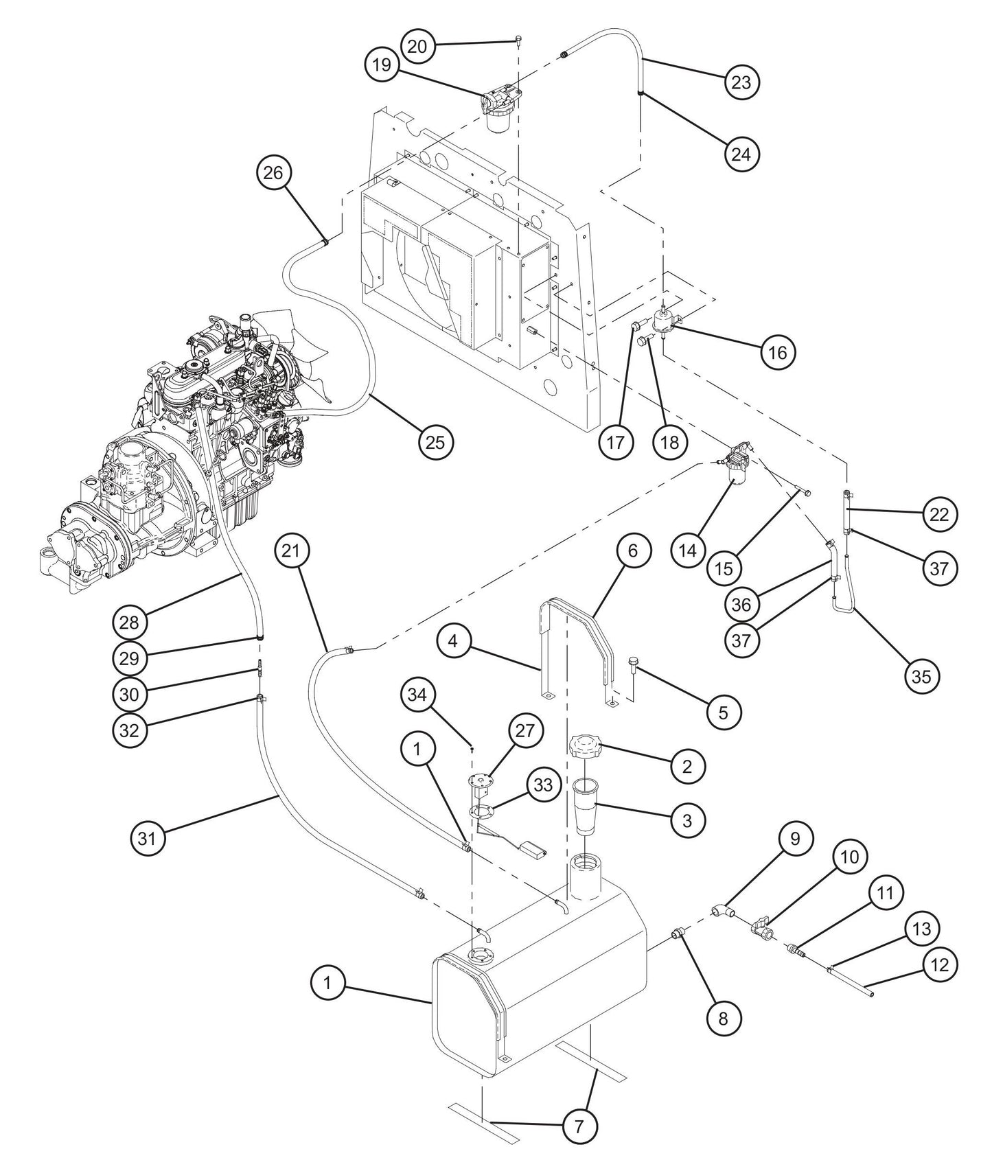 Fuel Tank and Fuel Lines Assembly Parts for MAXI-AIR 100 T4F (28-000001 and UP) by Allmand
