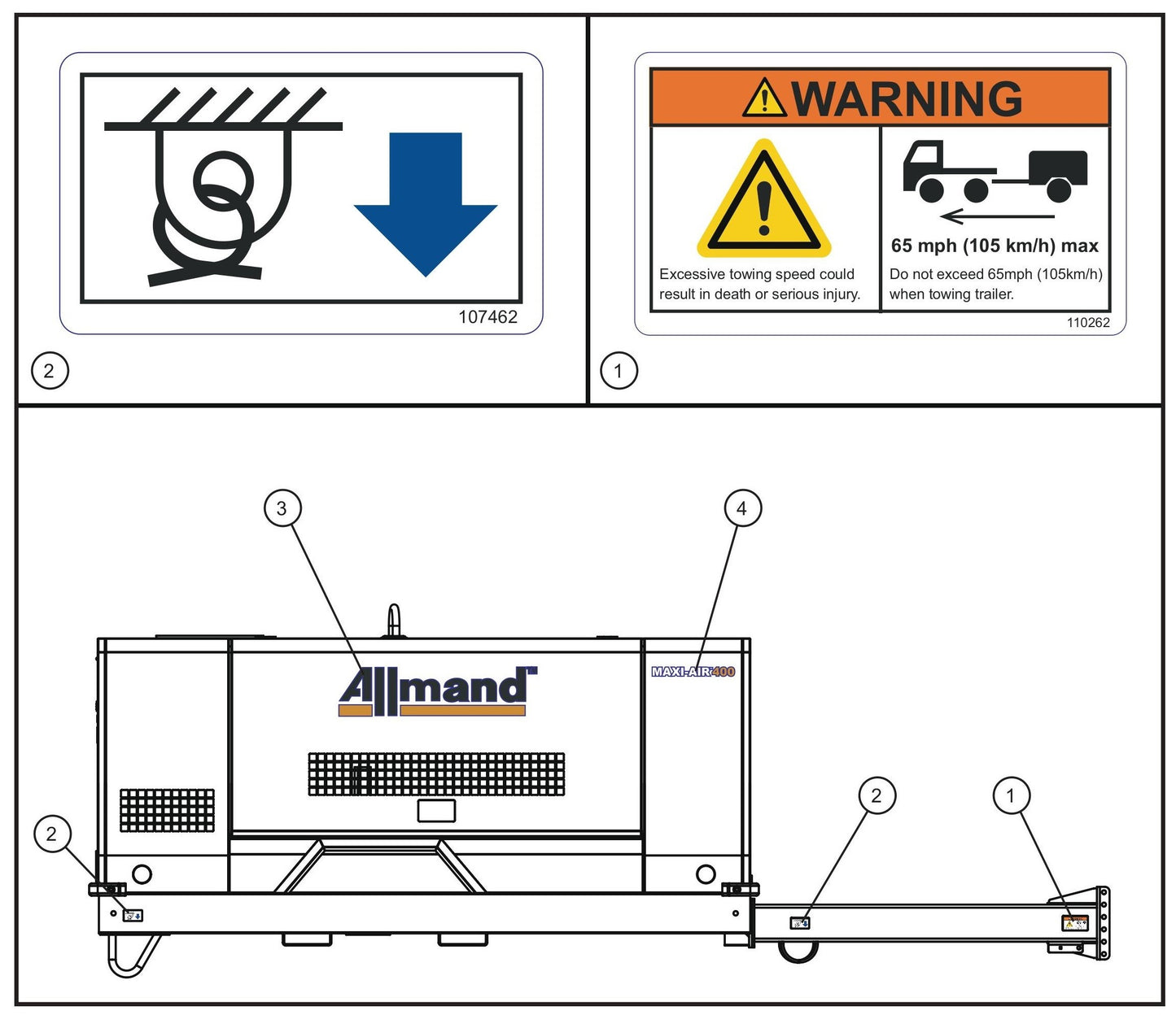Right Side Decals Assembly Parts for MAXI-AIR 400 T4F (20-000001 and UP) by Allmand