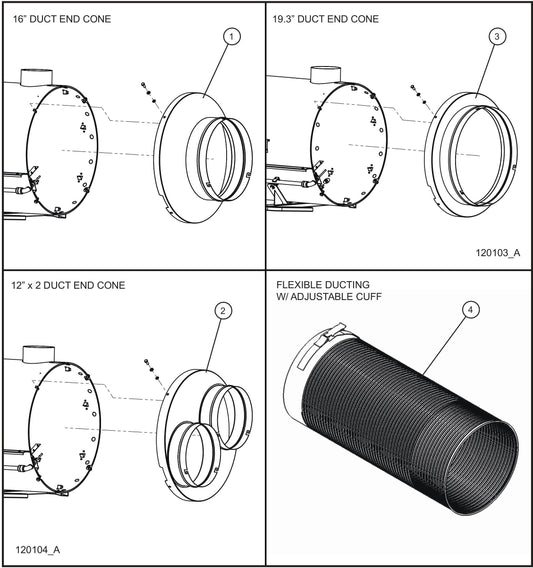 MCS MH500 IQ-R Heater End Cones and Ducting Assembly Parts for Maxi-Heat 1MBTU (36-000001 to 36-999999) by Allmand
