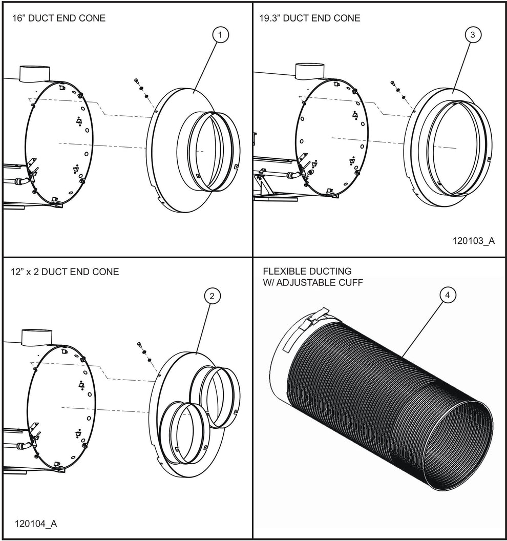 MCS MH500 IQ-R Heater End Cones and Ducting Assembly Parts for Maxi-Heat 1MBTU (36-000001 to 36-999999) by Allmand