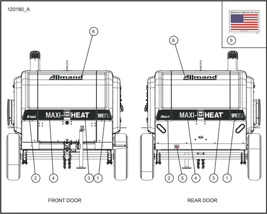 Door Branding Decals Assembly Parts for Maxi-Heat 1MBTU (36-000001 to 36-999999) by Allmand