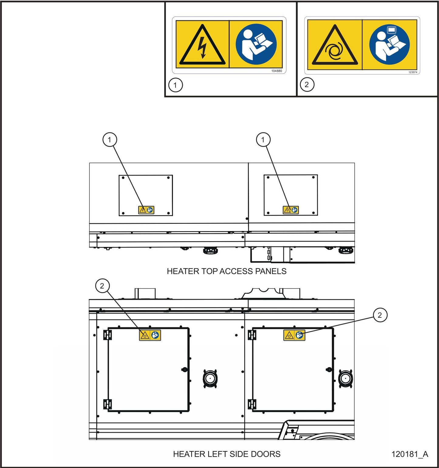 Heater Door and Access Panel Wordless Decals Assembly Parts for Maxi-Heat 1MBTU (36-000001 to 36-999999) by Allmand