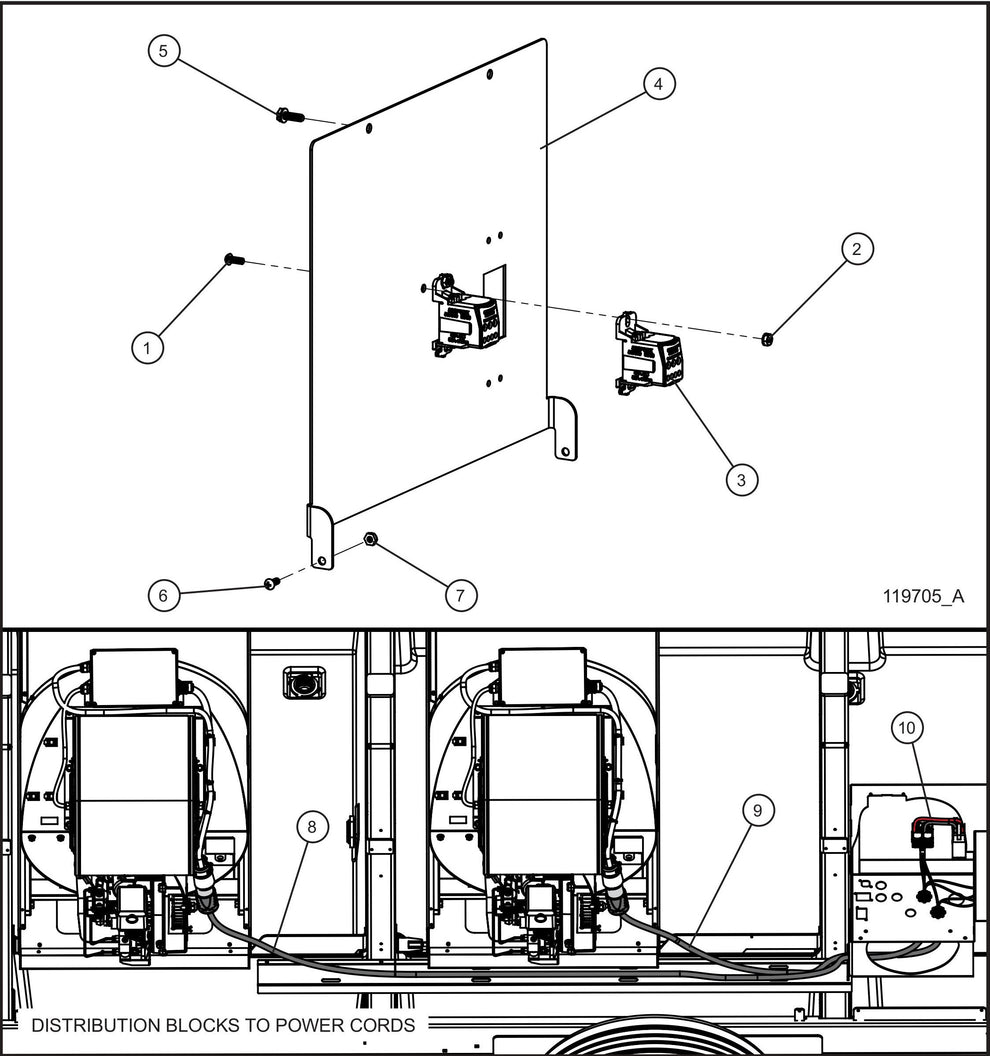 Control Box Rear Panel w/ AC Distribution Blocks Assembly Parts for Maxi-Heat 1MBTU (36-000001 to 36-999999) by Allmand