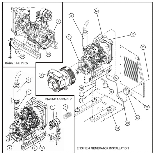 Isuzu T4F 3CE1 Engine and Generator (1 of 2) Assembly Parts for MAXI-HEAT MH-1000 (0001MXH12 and UP) by Allmand