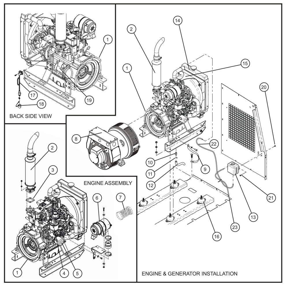 Isuzu T4F 3CE1 Engine and Generator (1 of 2) Assembly Parts for MAXI-HEAT MH-1000 (0001MXH12 and UP) by Allmand