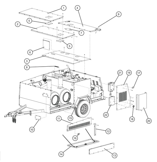 Trailer Assembly (Front and Left) Parts for MAXI-HEAT MH-1000 (0001MXH12 and UP) by Allmand