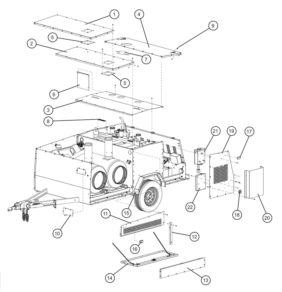 Trailer Assembly (Front and Left) Parts for MAXI-HEAT MH-1000 (0001MXH12 and UP) by Allmand