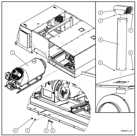 MH500iQ Heating Unit Old Rail Mount Install Group Assembly Parts for MAXI-HEAT MH500iQ (14-000001 to 14-999999) by Allmand