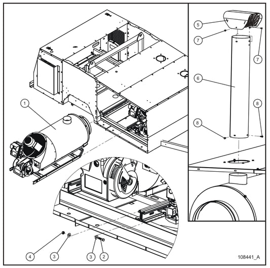 MH500iQ Heating Unit New Rail Mount Install Group Assembly Parts for MAXI-HEAT MH500iQ (14-000001 to 14-999999) by Allmand