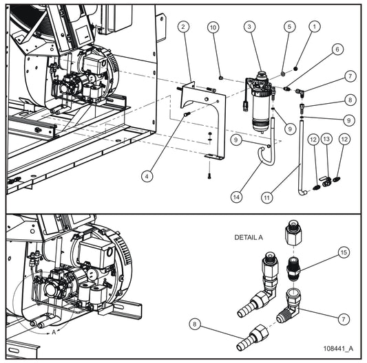 MH500iQ Fuel Separator Old Rail Mount Install Group Assembly Parts for MAXI-HEAT MH500iQ (14-000001 to 14-999999) by Allmand
