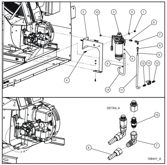 MH500iQ Fuel Separator New Rail Mount Install Group Assembly Parts for MAXI-HEAT MH500iQ (14-000001 to 14-999999) by Allmand