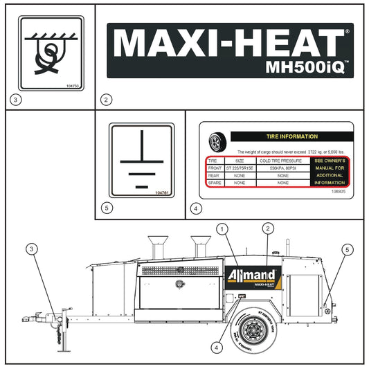 MH500iQ Left Side Decals Assembly Parts for MAXI-HEAT MH500iQ (14-000001 to 14-999999) by Allmand