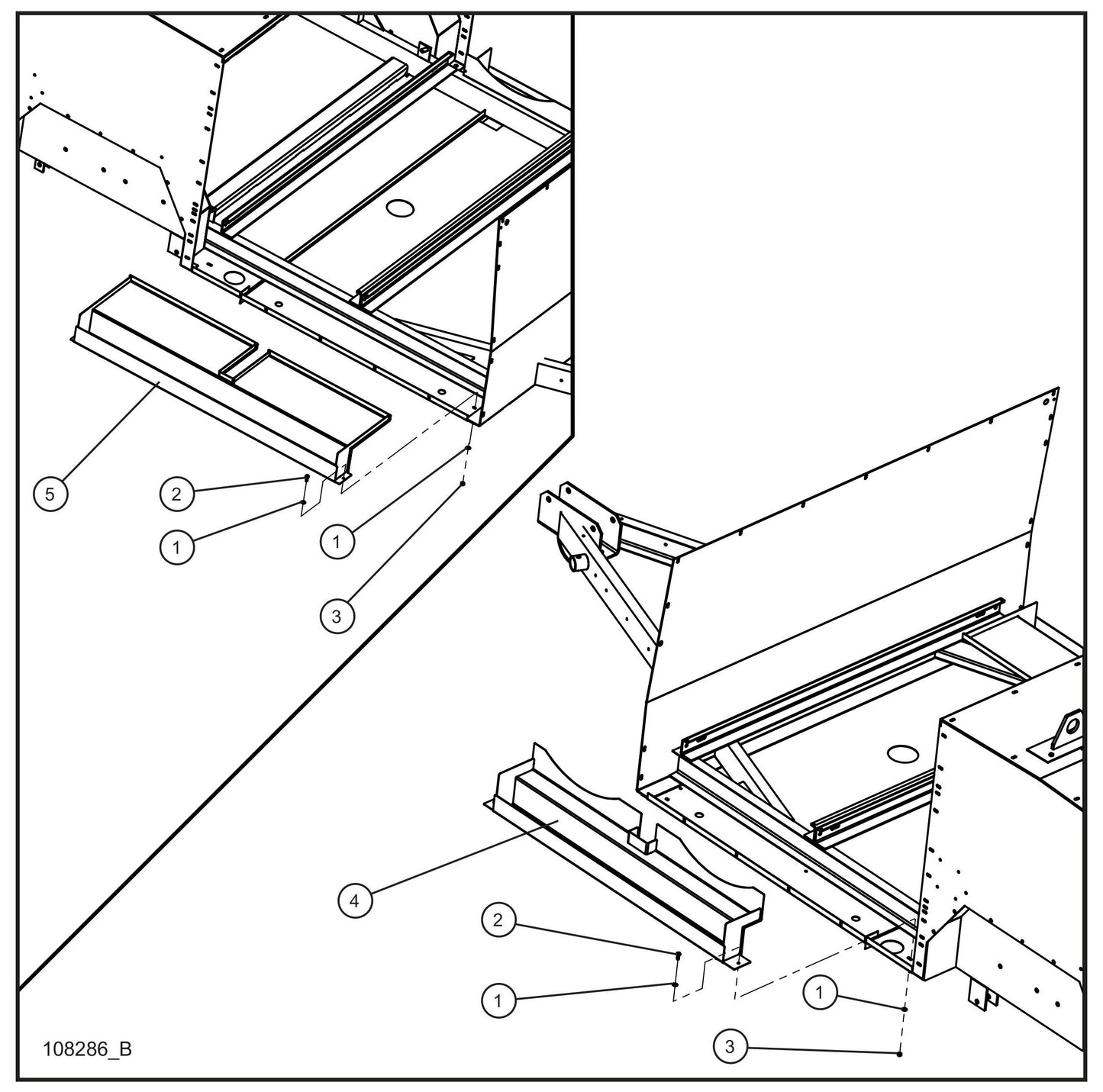 Old Rail Mount FCS Containment Tray Install Group (1 of 2) Assembly Parts for MAXI-HEAT MH500iQ (14-000001 to 14-999999) by Allmand