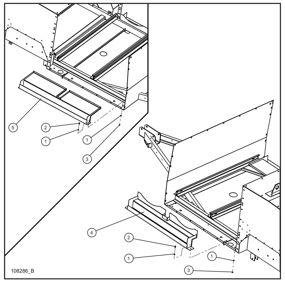 Old Rail Mount FCS Containment Tray Install Group (1 of 2) Assembly Parts for MAXI-HEAT MH500iQ (14-000001 to 14-999999) by Allmand