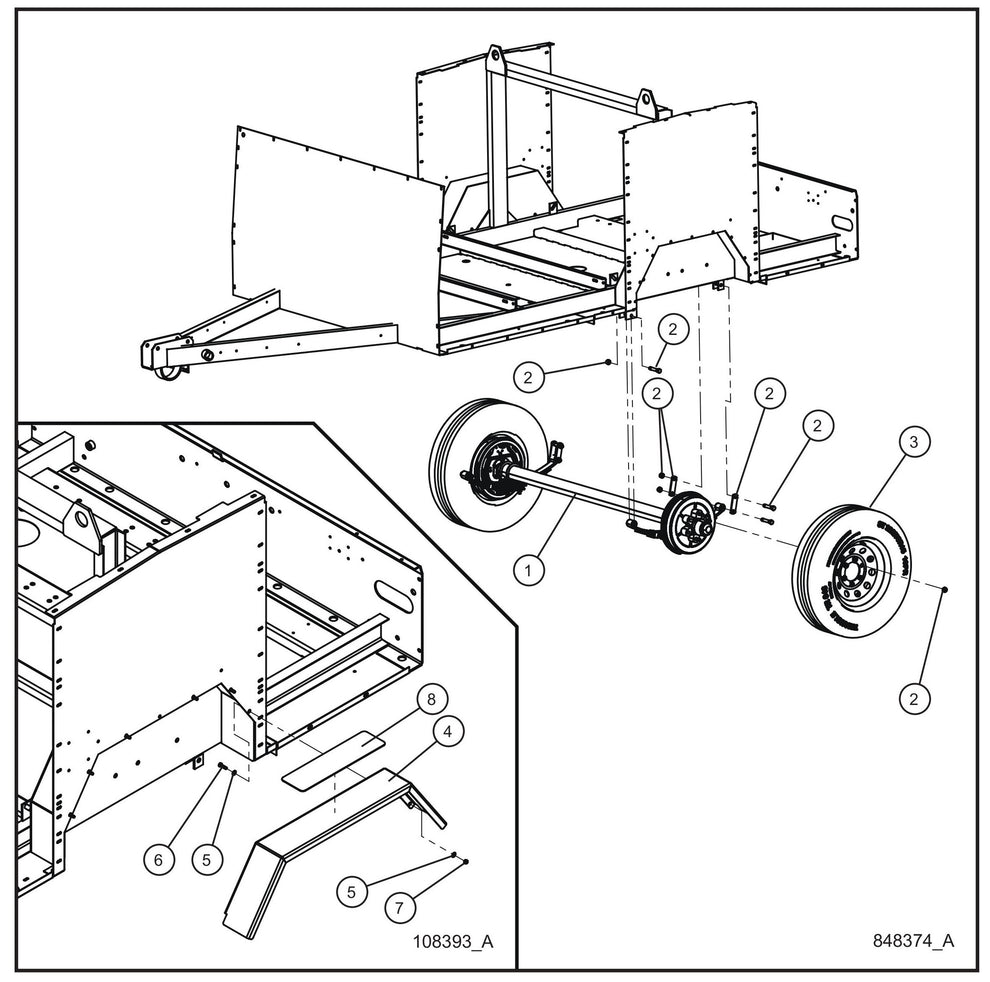 Electric Brake Axle and Fenders Assembly Parts for MAXI-HEAT MH500iQ (14-000001 to 14-999999) by Allmand