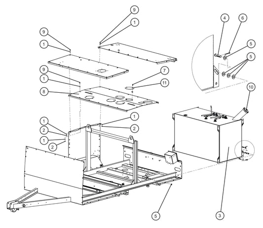 Double Wall Steel Fuel Tank Group (1 of 2) Assembly Parts for MAXI-HEAT MH500iQ (14-000001 to 14-999999) by Allmand