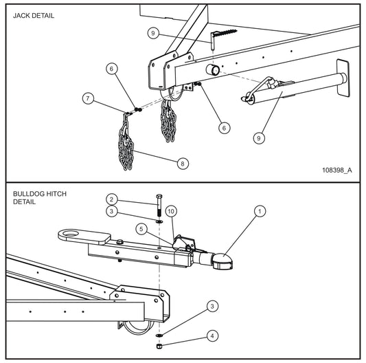Bulldog Hitch and Tube Mount Jack Assembly Parts for MAXI-HEAT MH500iQ (14-000001 to 14-999999) by Allmand