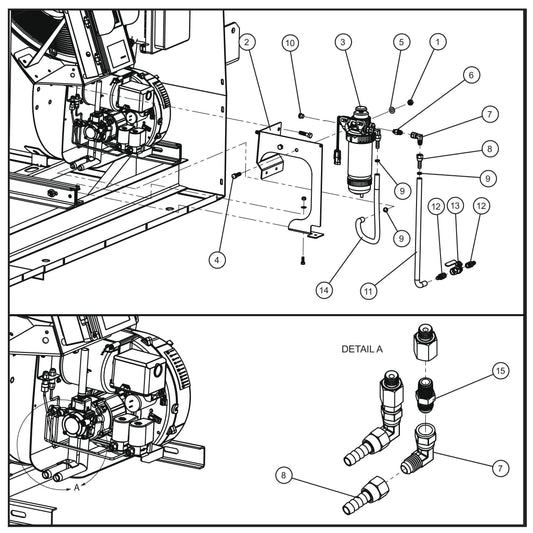 MH500iQ Fuel/Water Separator Install Group Assembly Parts for MAXI-HEAT MH500iQ (0001MH16 TO 9999MH16) by allmand