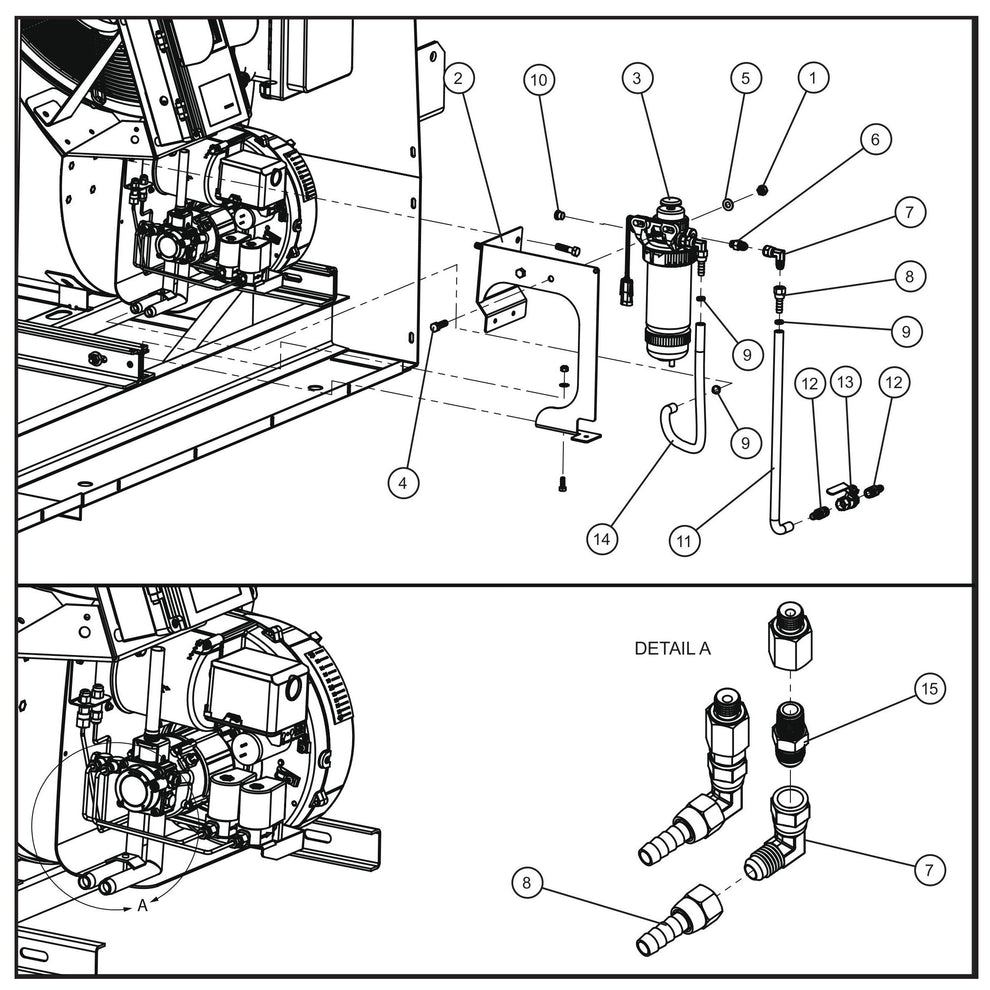 MH500iQ Fuel/Water Separator Install Group Assembly Parts for MAXI-HEAT MH500iQ (0001MH16 TO 9999MH16) by allmand