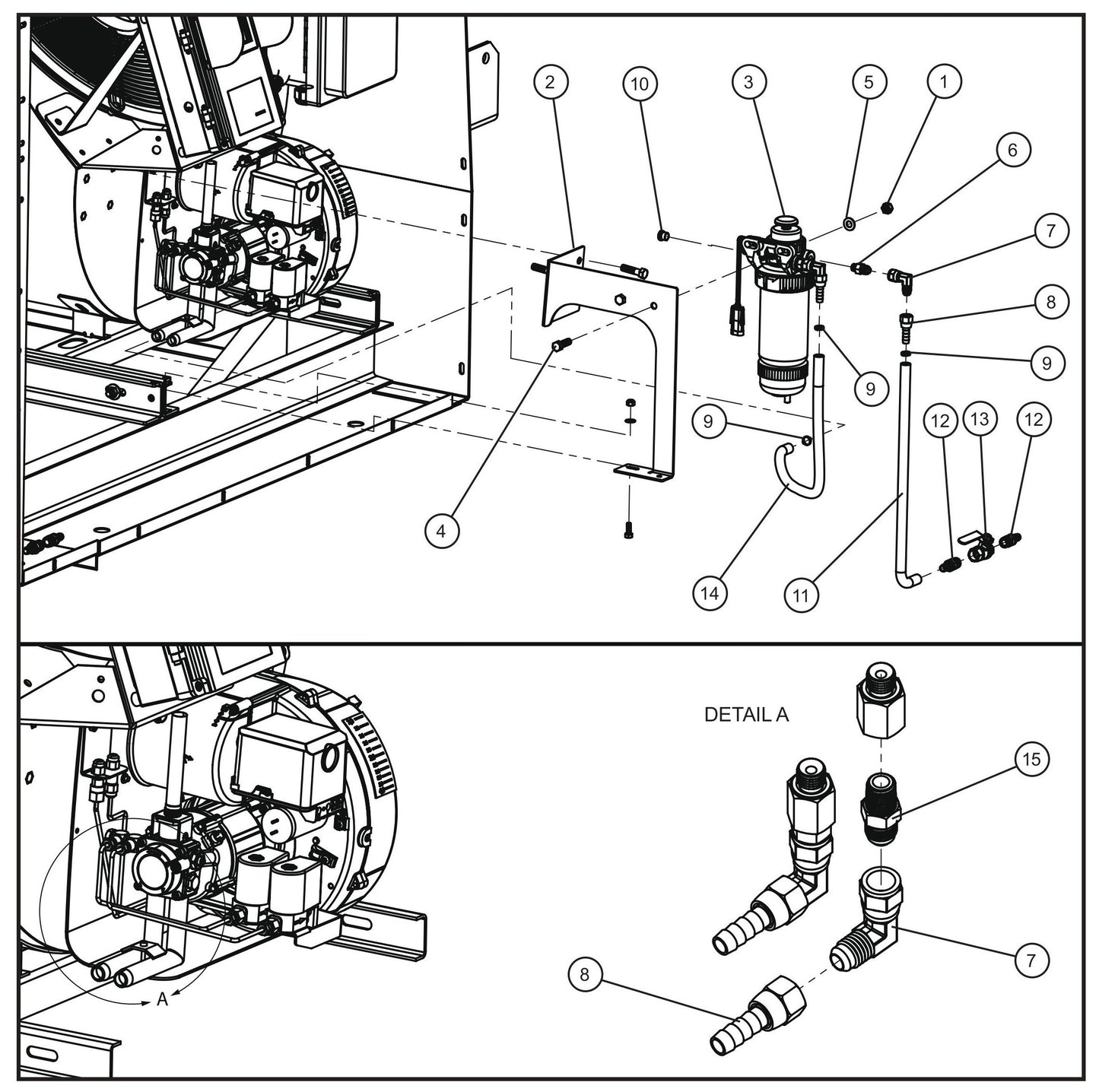 MH500iQ FCS Fuel/Water Separator Install Group Assembly Parts for MAXI-HEAT MH500iQ (0001MH16 TO 9999MH16) by allmand