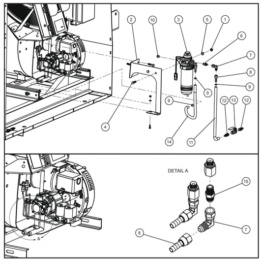MH500iQ FCS Fuel/Water Separator Install Group Assembly Parts for MAXI-HEAT MH500iQ (0001MH16 TO 9999MH16) by allmand