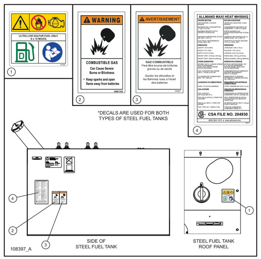MH500iQ Steel Fuel Tanks Decals Assembly Parts for MAXI-HEAT MH500iQ (0001MH16 TO 9999MH16) by allmand