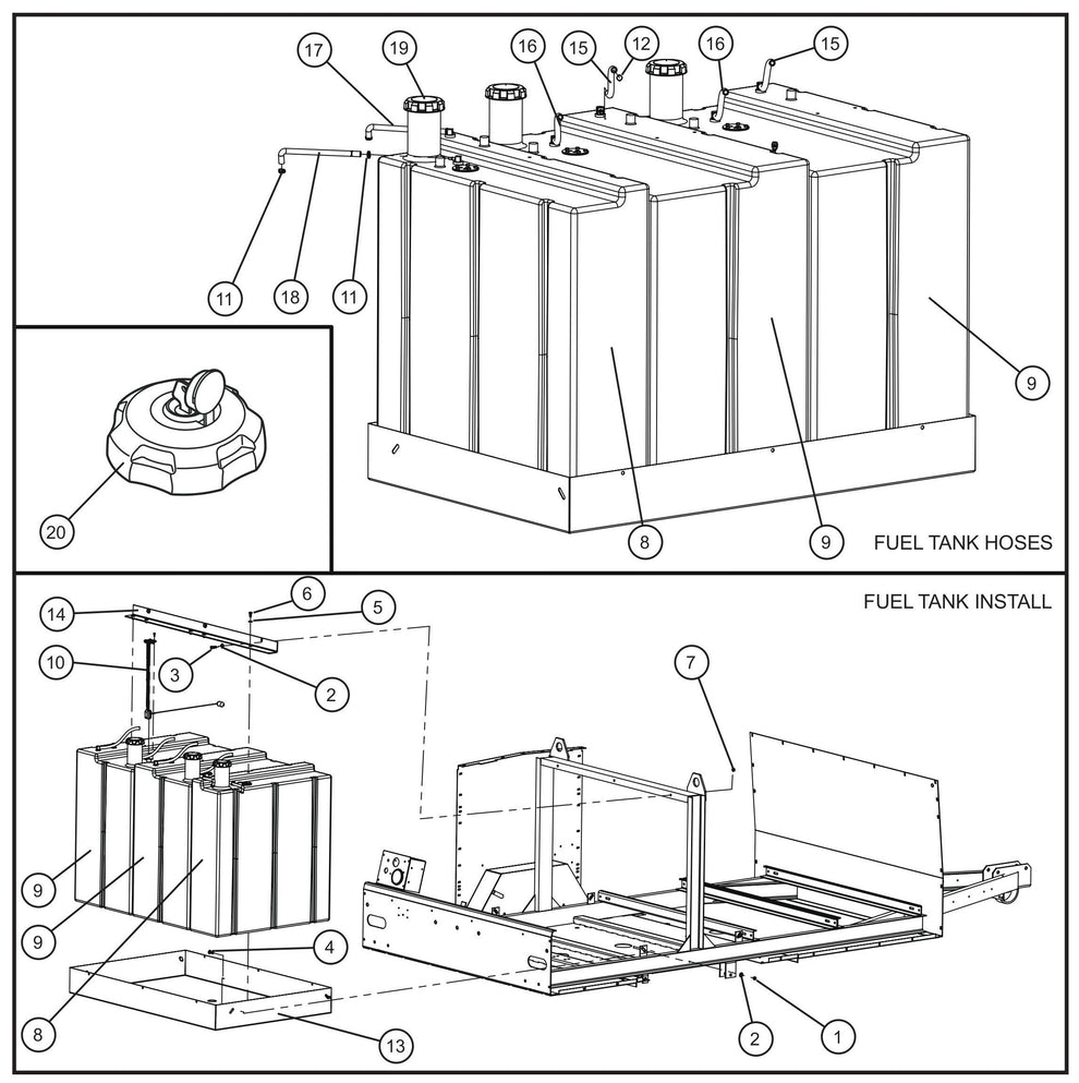 Poly Fuel Tank Group (2 of 2) Assembly Parts for MAXI-HEAT MH500iQ (0001MH16 TO 9999MH16) by allmand
