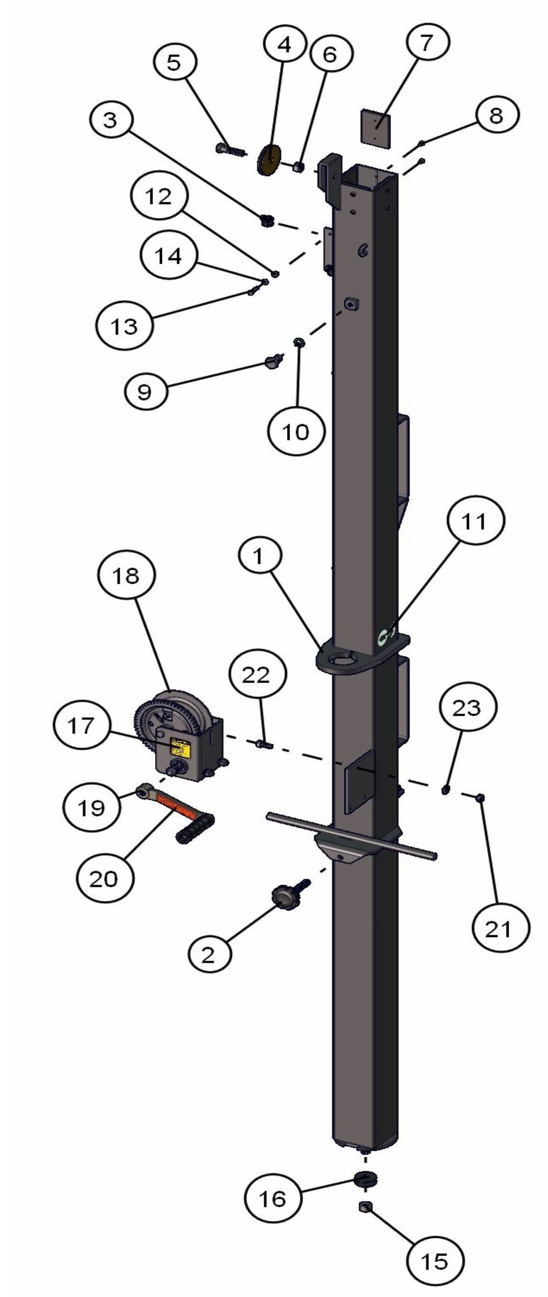 Manual Tower Section 1 Assembly Parts for ML20B Series Maxi-Light (0001MXL08-0001MXL10) by Allmand