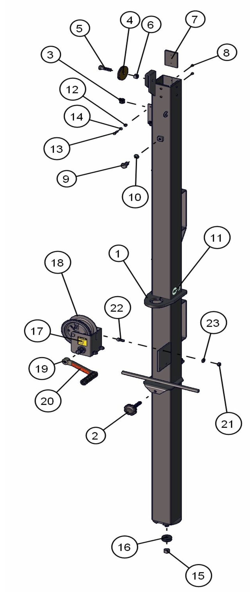 Manual Tower Section 1 Assembly Parts for ML20B Series Maxi-Light (0001MXL08-0001MXL10) by Allmand