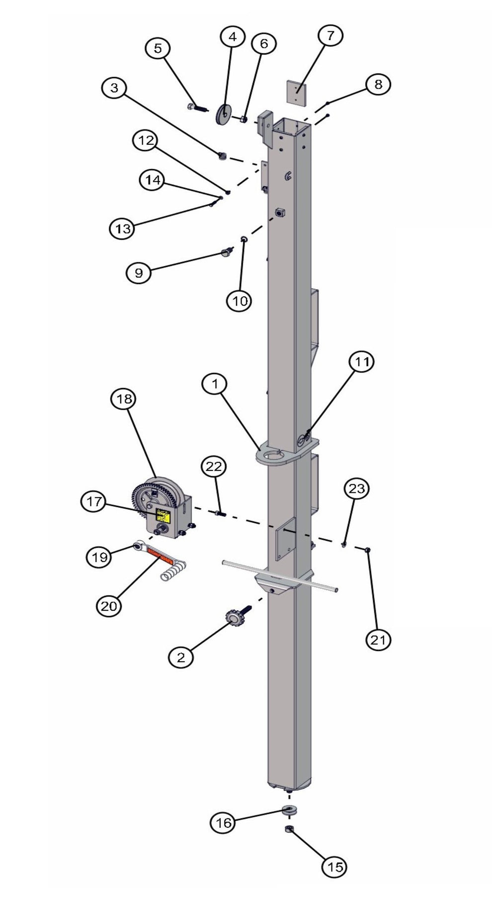 Old Style Manual Laydown Tower Section 1 Assembly Parts for FCS Maxi-Lite 15-20KW (0001LV10 to 9999MLV12) by Allmand