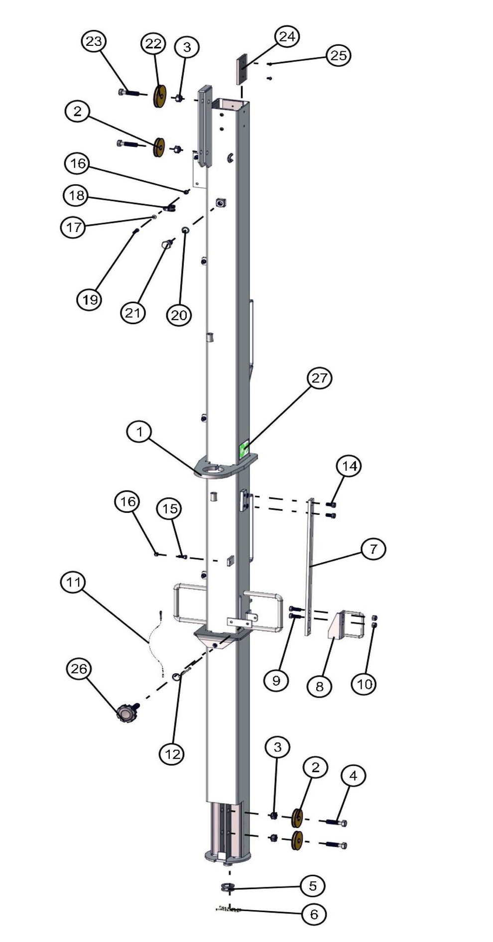 Electric Laydown Tower Section 1 Assembly Parts for FCS Maxi-Lite 15-20KW (0001LV10 to 9999MLV12) by Allmand