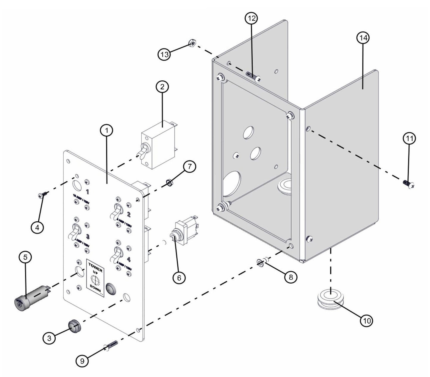 4 Light Switch Enclosure Assembly Parts for FCS Maxi-Lite 15-20KW (0001LV10 to 9999MLV12) by Allmand