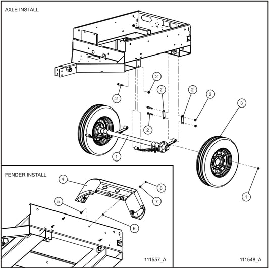 Axle and Fender Group Assembly Parts for Maxi-Power 8XR Mobile Generator Parts By Allmand