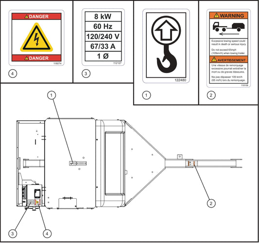 Top Side Decals Assembly Parts for Maxi-Power 8XR Mobile Generator Parts By Allmand