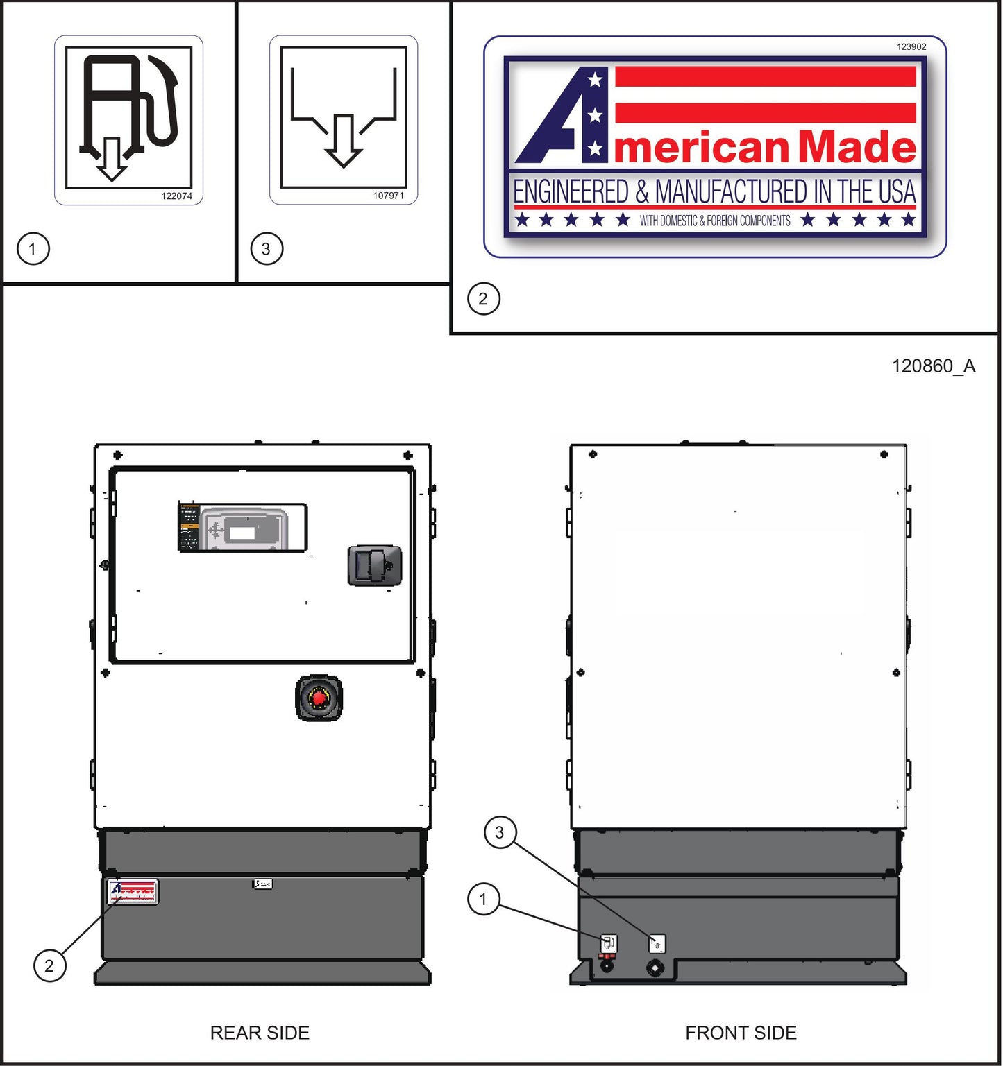Front and Rear Side Safety Decals Assembly Parts for MAXI-POWER 45 (MP45) (49-000001 and UP) by Allmand