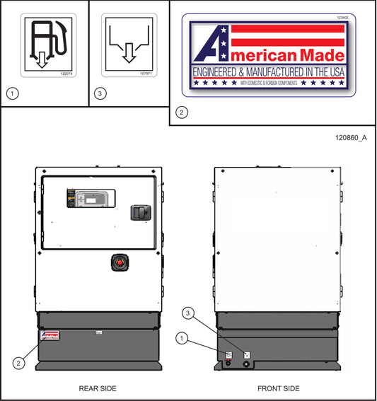 Front and Rear Side Safety Decals Assembly Parts for MAXI-POWER 45 (MP45) (49-000001 and UP) by Allmand