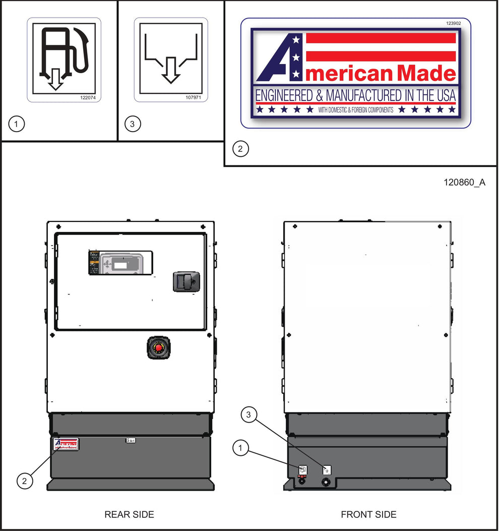 Front and Rear Side Safety Decals Assembly Parts for MAXI-POWER 45 (MP45) (49-000001 and UP) by Allmand