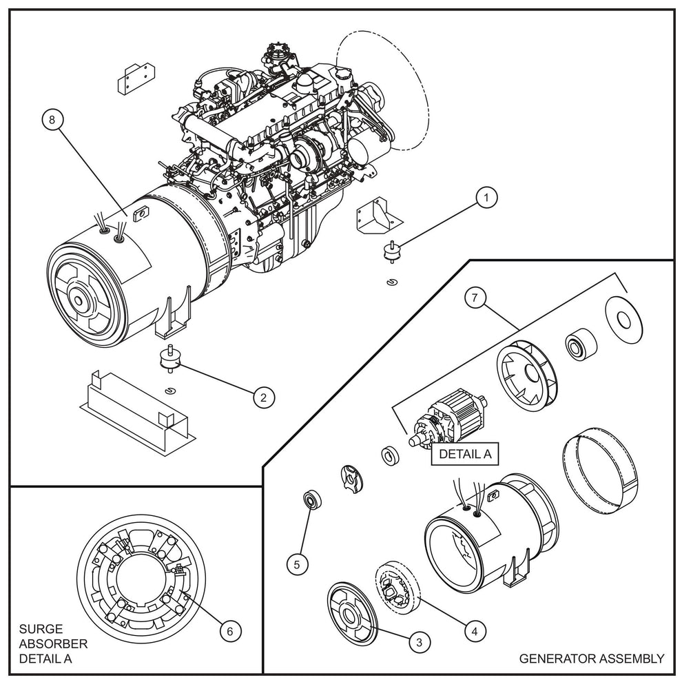 Generator and Engine Mounting Group Assembly Parts for MAXI-POWER 150 (T3) (27-000001 TO 27-000099) by Allmand