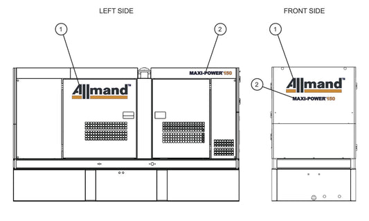 Left and Front Side Branding Decals Assembly Parts for MAXI-POWER 150 (T3) (27-000001 TO 27-000099) by Allmand