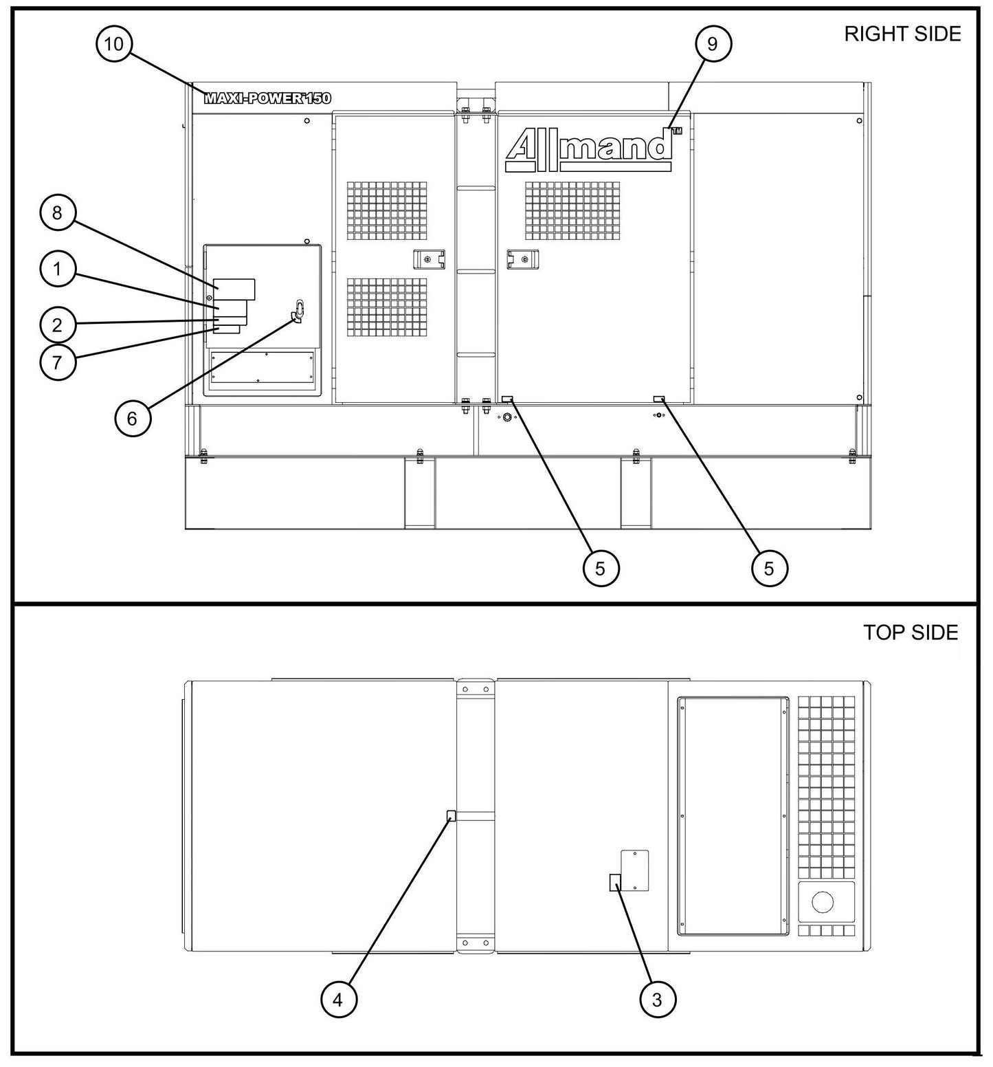 Right and Top Side Enclosure Decals Assembly Parts for MAXI-POWER 150 (T4F) by Allmand