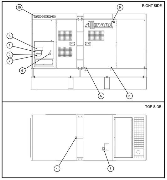Right and Top Side Enclosure Decals Assembly Parts for MAXI-POWER 150 (T4F) by Allmand