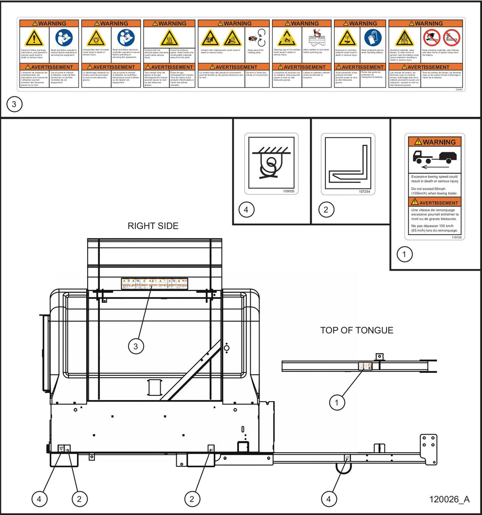 Domestic English Safety Decals (2 of 4) Assembly Parts for MAXI-POWER 15XR (MP15XR) (44-000001 TO 44-999999) by Allmand