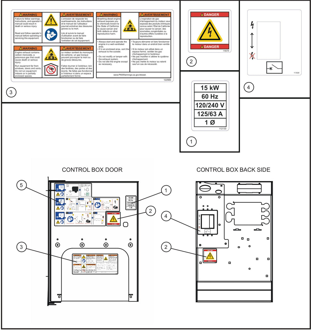 Domestic English Safety Decals (4 of 4) Assembly Parts for MAXI-POWER 15XR (MP15XR) (44-000001 TO 44-999999) by Allmand