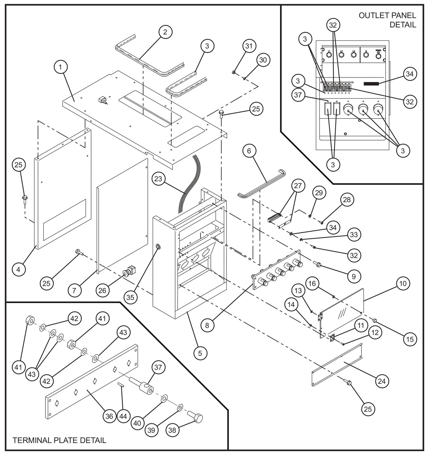Electrical Outlet Box Group Assembly Parts for MAXI-POWER 45 (T4F) (23-000001 and UP) by Allmand
