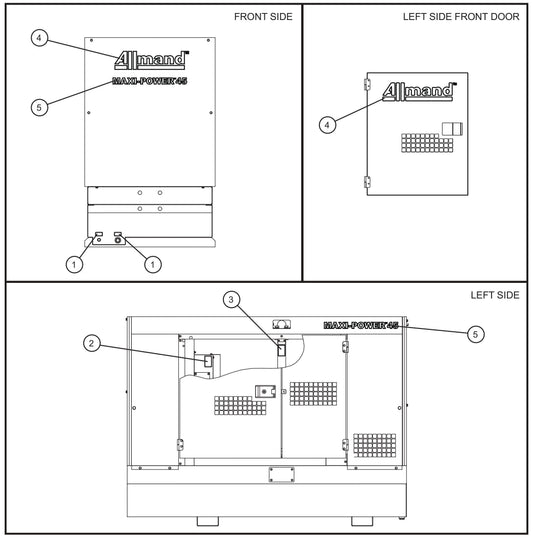 Left and Front Side Enclosure Decals Assembly Parts for MAXI-POWER 45 (T4F) (23-000001 and UP) by Allmand