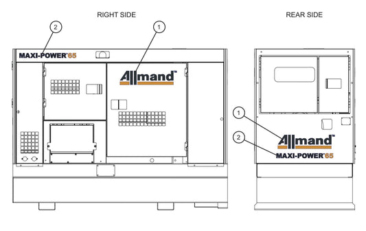 Right and Rear Side Branding Decals Assembly Parts for MAXI-POWER 65 (ISUZU T3) (24-000001 to 24-000499) by Allmand