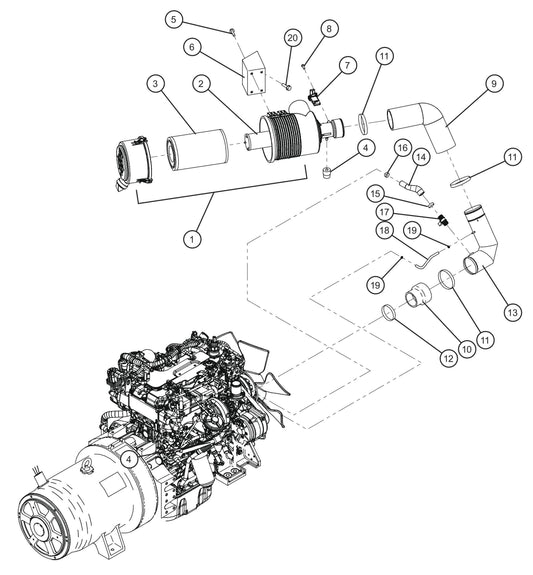 Engine Intake Group Assembly Parts for MAXI-POWER 65 (T4F) (24-000500 and UP) by Allmand