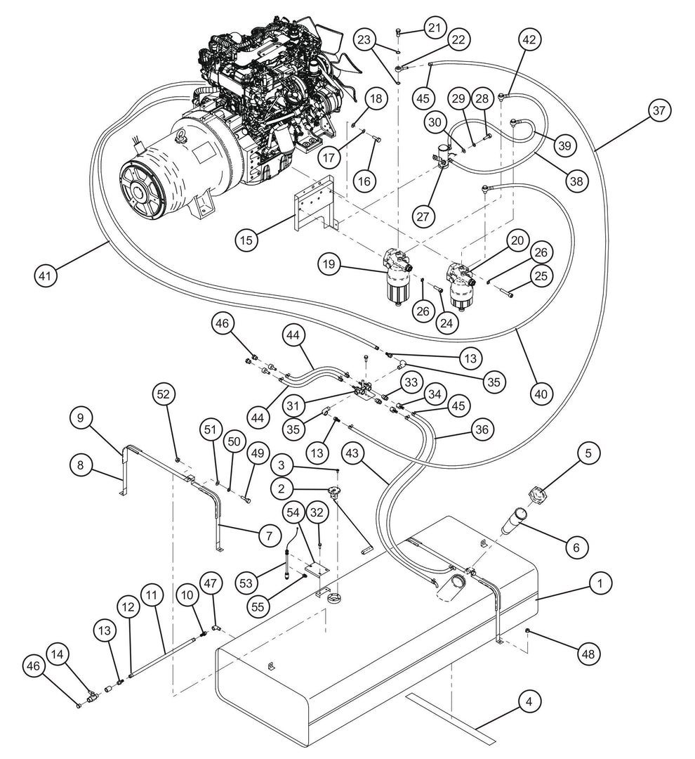 Fuel Tank and Fuel Lines Assembly Parts for MAXI-POWER 65 (T4F) (24-000500 and UP) by Allmand