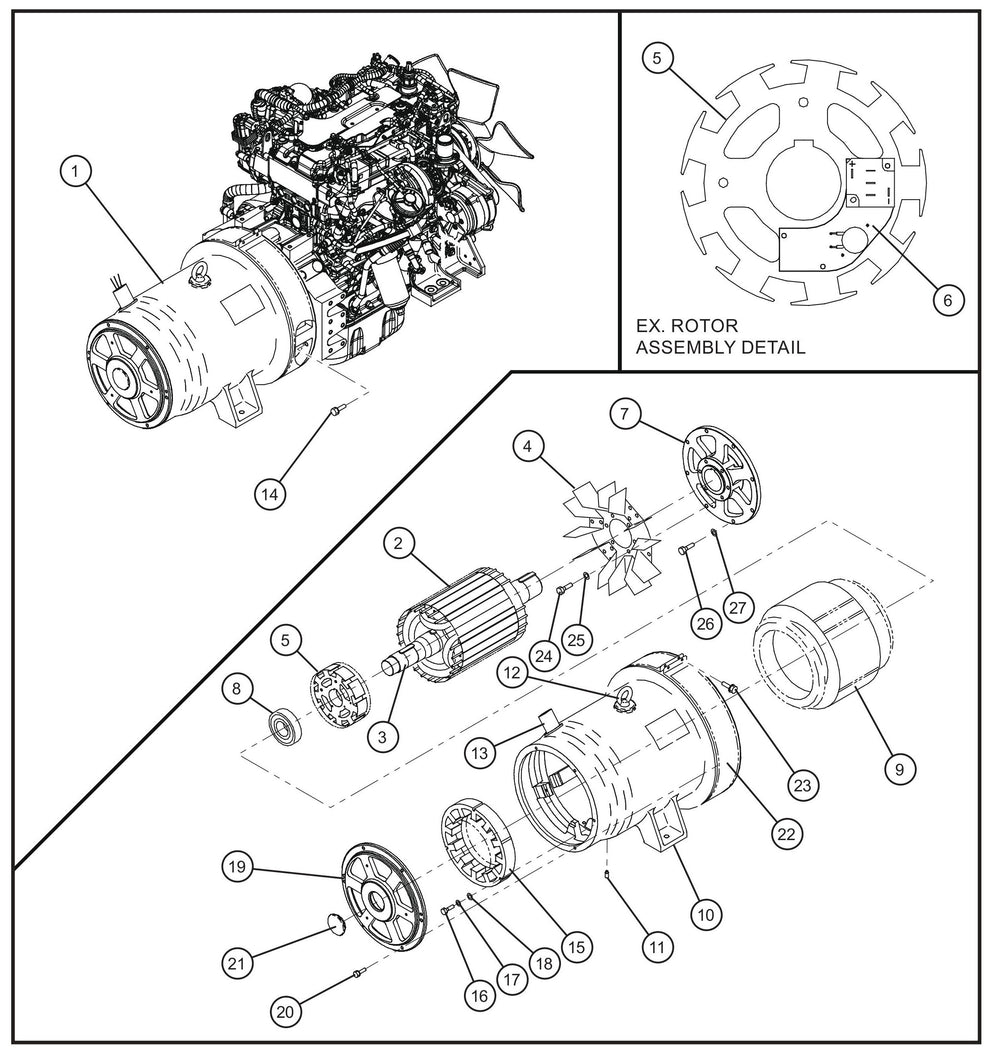 Generator Assembly Group Parts for MAXI-POWER 65 (T4F) (24-000500 and UP) by Allmand